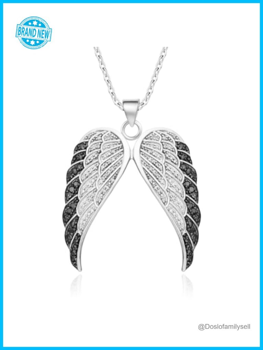 Sterling Silver Angel Wings Pendant Necklace 1/2ctw Black White Natural Diamond
